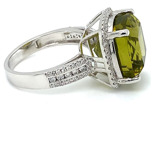 Certified Peridot 15.55ct Diamonds Platinum Ring - Picture 7 of 10